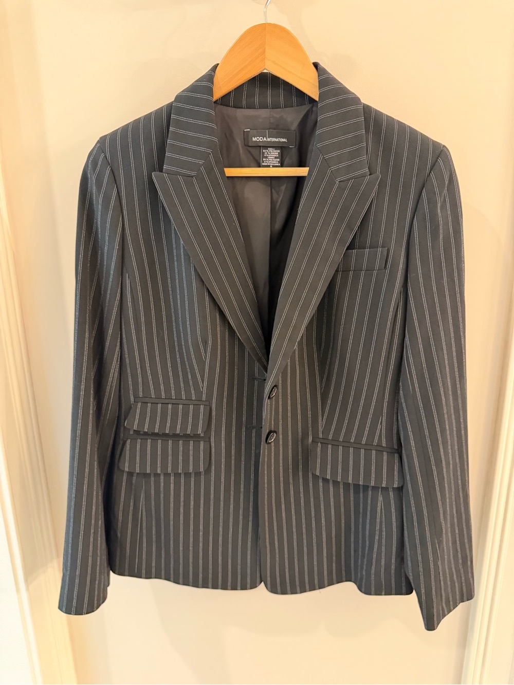 Moda International Women's Charcoal Pinstripe Blazer